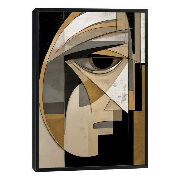 Quadro Abstrato \'Olhar Enigmtico\' em Dourado
