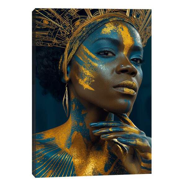 Quadro Feminino Azul e Dourado - Poder e Beleza