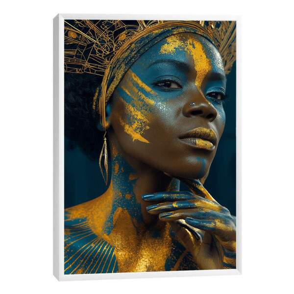 Quadro Feminino Azul e Dourado - Poder e Beleza
