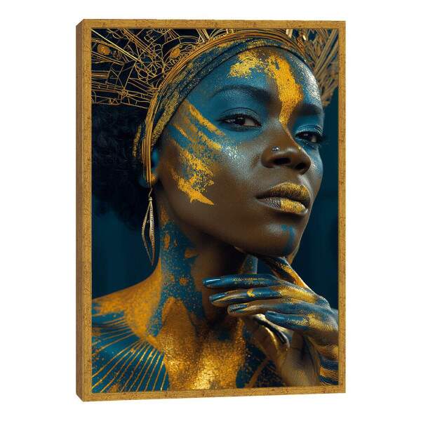 Quadro Feminino Azul e Dourado - Poder e Beleza