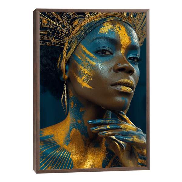 Quadro Feminino Azul e Dourado - Poder e Beleza