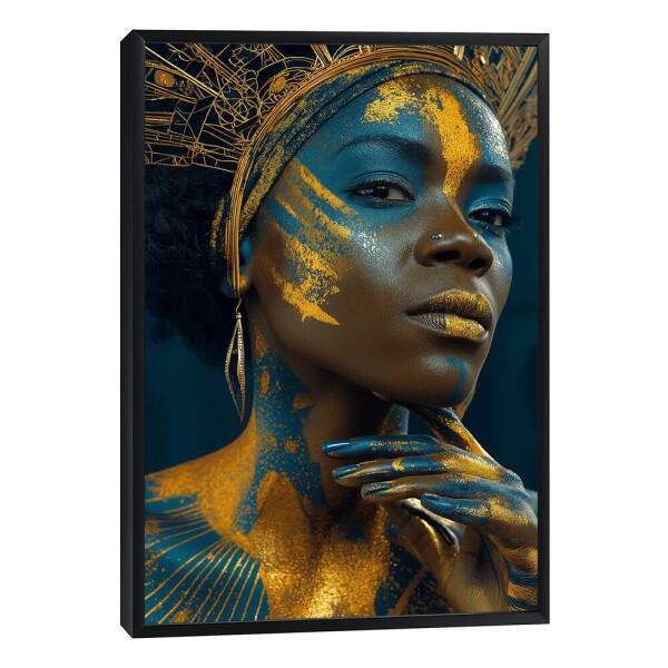 Quadro Feminino Azul e Dourado - Poder e Beleza