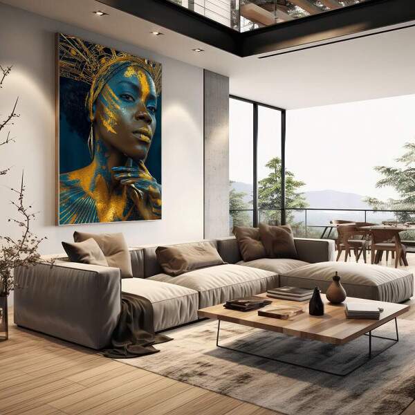 Quadro Feminino Azul e Dourado - Poder e Beleza
