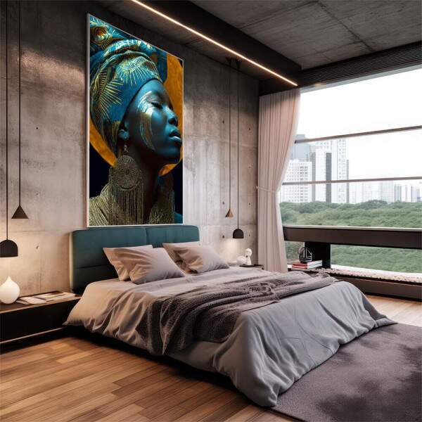 Elegncia Azul: Quadro Feminino Abstrato