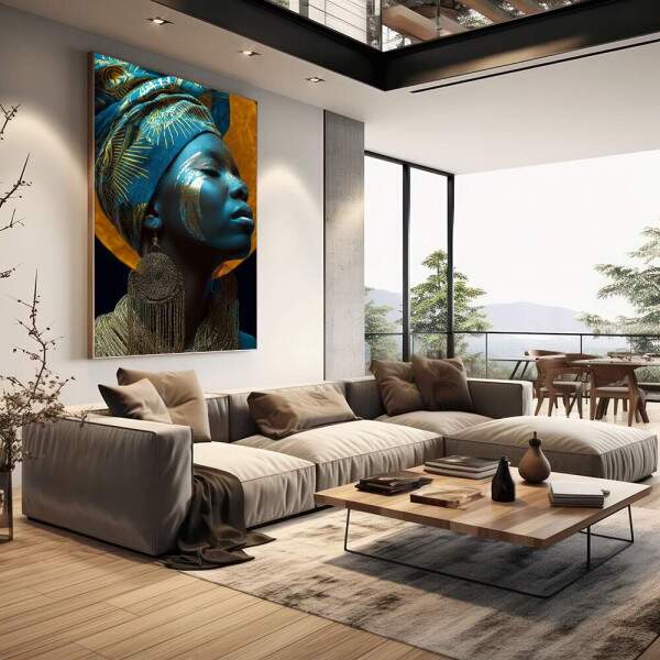 Elegncia Azul: Quadro Feminino Abstrato