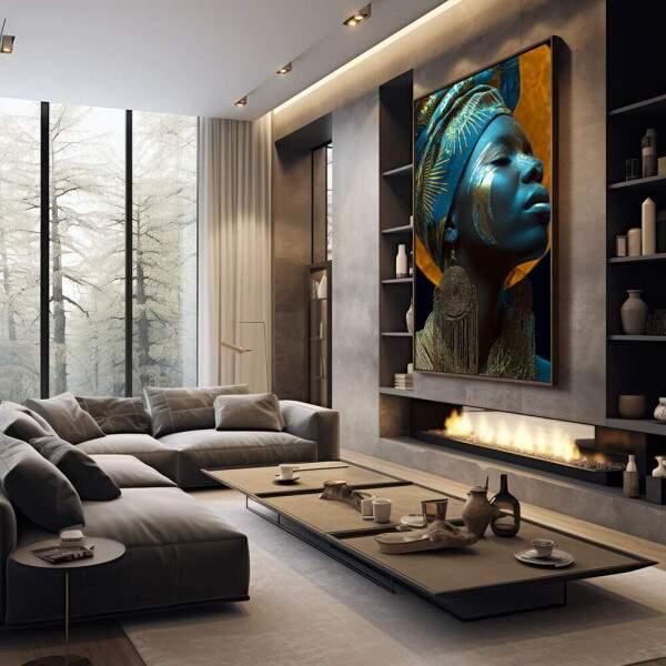 Elegncia Azul: Quadro Feminino Abstrato