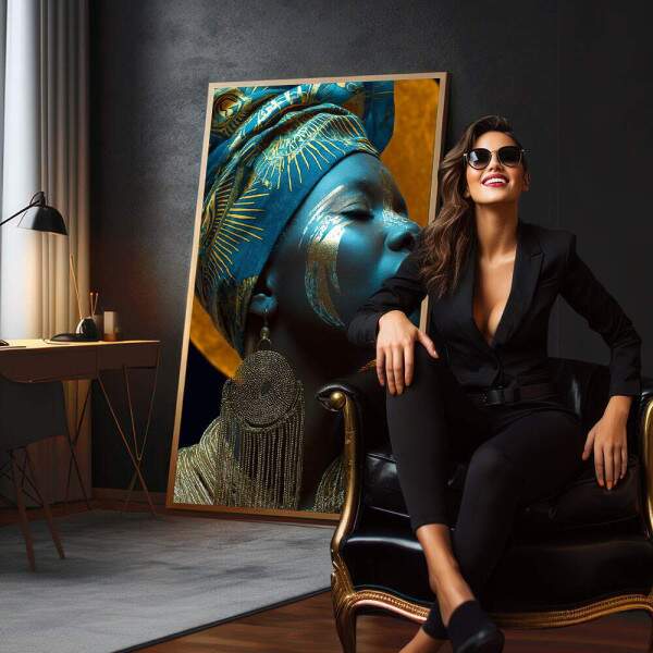 Elegncia Azul: Quadro Feminino Abstrato