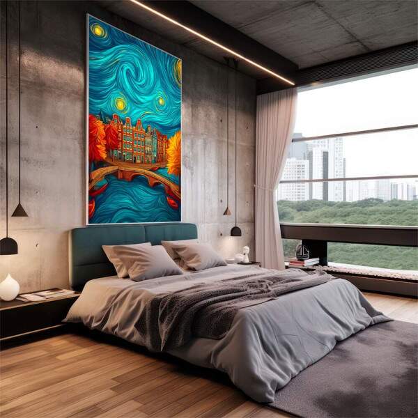Quadro Decorativo Cidade Sob o Cu Noturno
