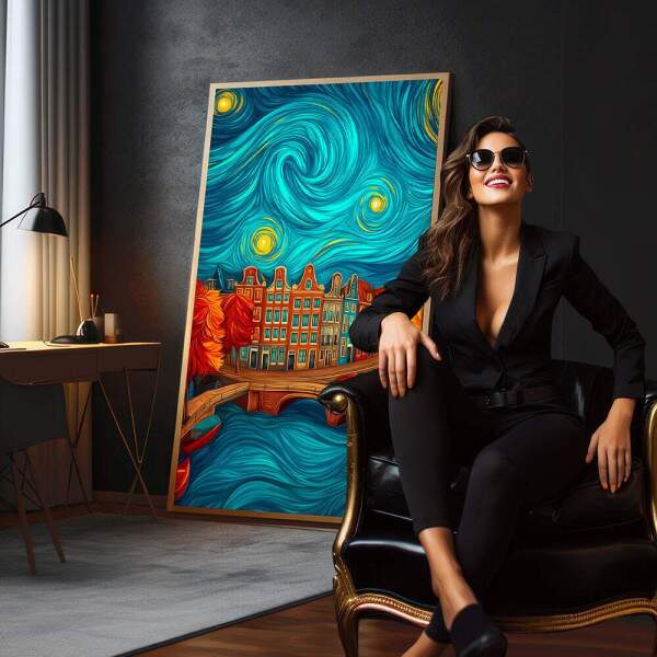 Quadro Decorativo Cidade Sob o Cu Noturno