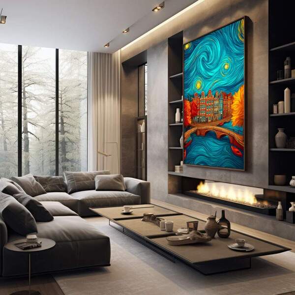 Quadro Decorativo Cidade Sob o Cu Noturno