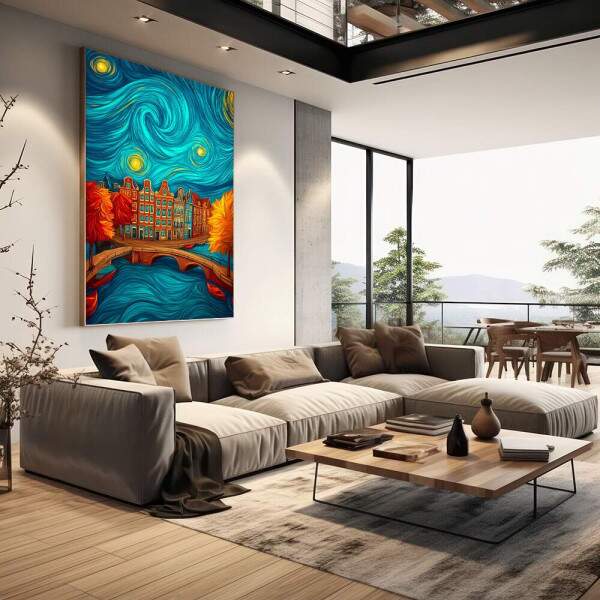 Quadro Decorativo Cidade Sob o Cu Noturno