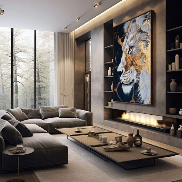 Quadro Decorativo Leo Dourado Majestoso