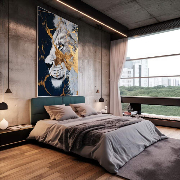 Quadro Decorativo Leo Dourado Majestoso