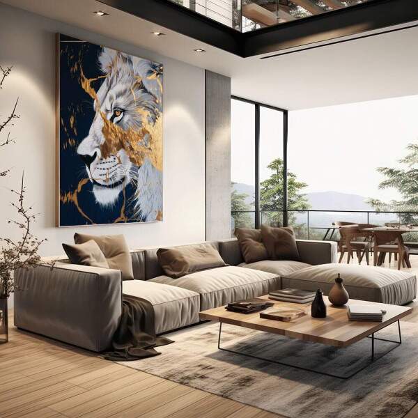 Quadro Decorativo Leo Dourado Majestoso