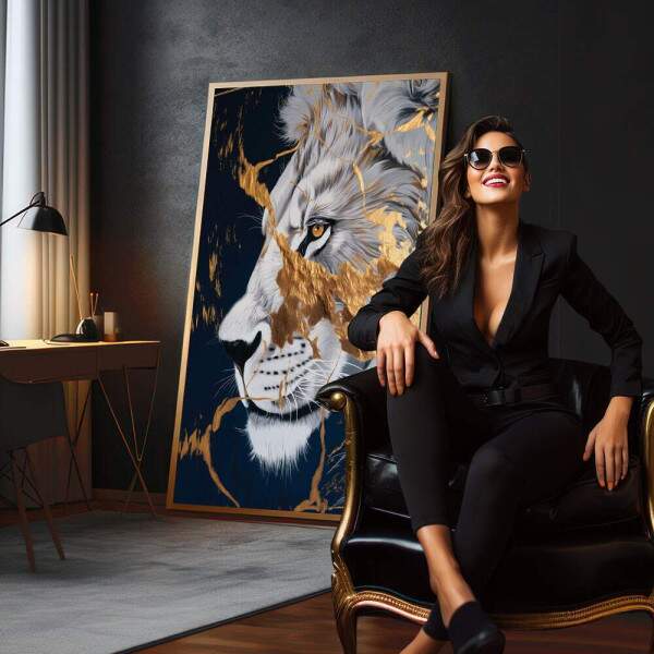 Quadro Decorativo Leo Dourado Majestoso