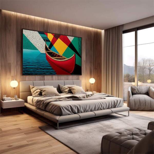 Quadro Decorativo Canoa Vermelha em Movimento