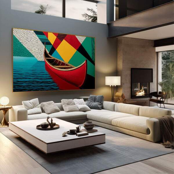 Quadro Decorativo Canoa Vermelha em Movimento