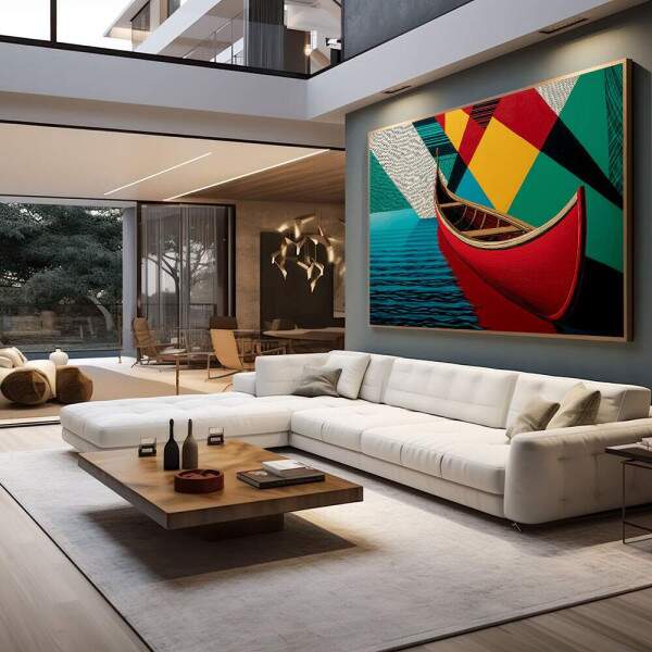 Quadro Decorativo Canoa Vermelha em Movimento