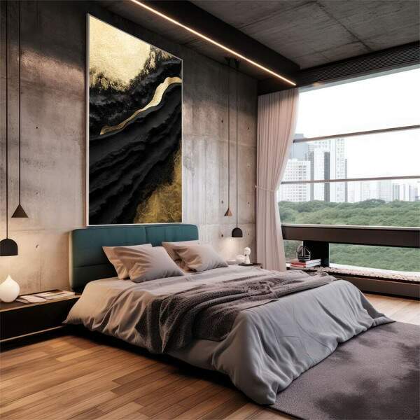 Quadro Decorativo Luxo Ouro e Preto Moderno