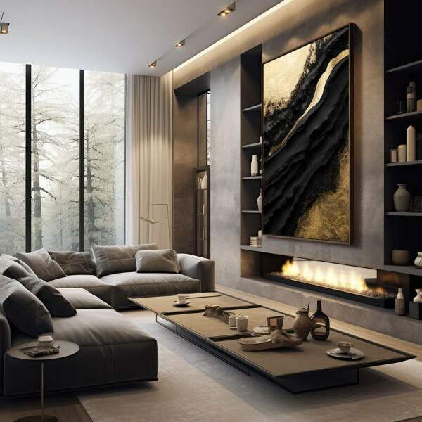 Quadro Decorativo Luxo Ouro e Preto Moderno