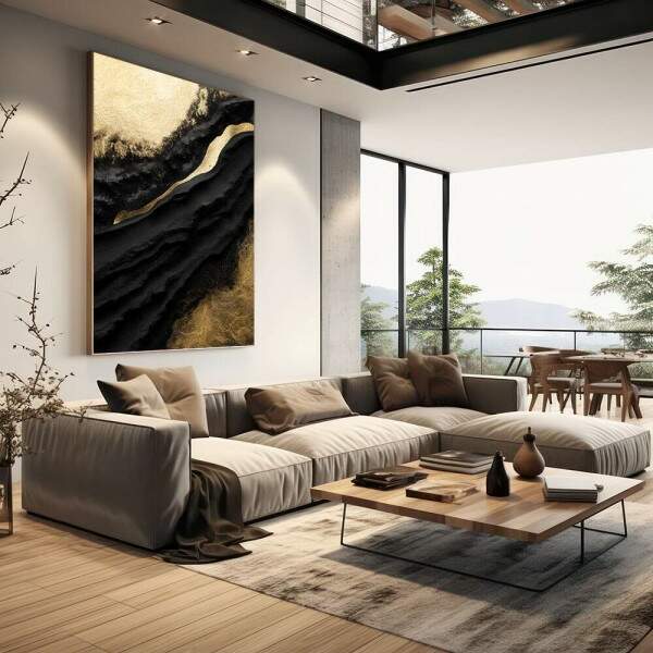 Quadro Decorativo Luxo Ouro e Preto Moderno
