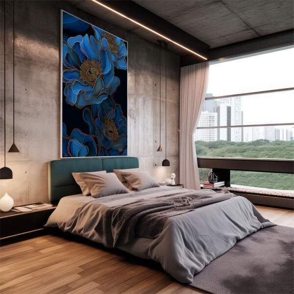 Quadro Decorativo Botnico Azul Gold