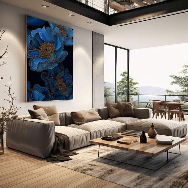 Quadro Decorativo Botnico Azul Gold