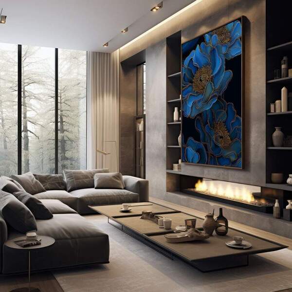 Quadro Decorativo Botnico Azul Gold