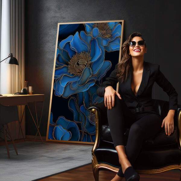 Quadro Decorativo Botnico Azul Gold