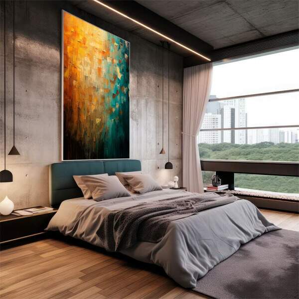 Quadro Decorativo Laranja e Verde Sofisticado