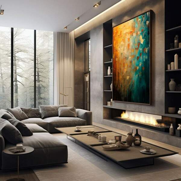 Quadro Decorativo Laranja e Verde Sofisticado