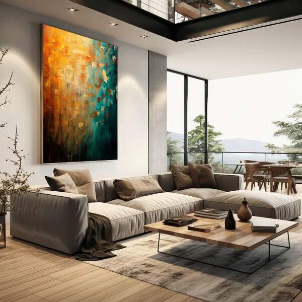 Quadro Decorativo Laranja e Verde Sofisticado