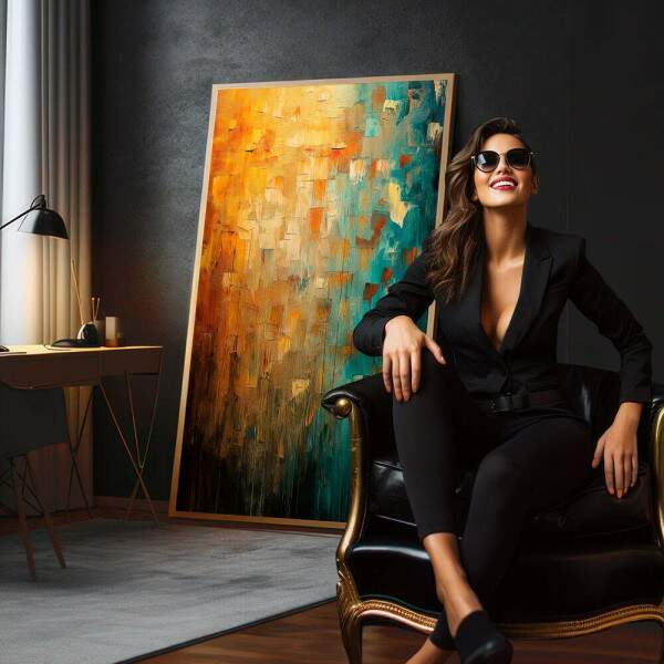 Quadro Decorativo Laranja e Verde Sofisticado
