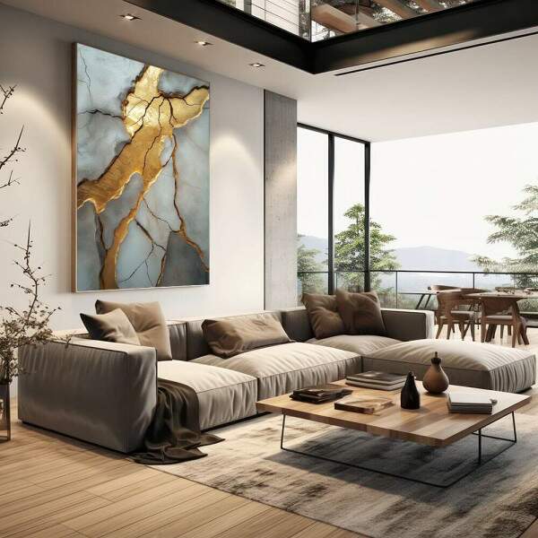 Quadro Decorativo Mrmore com Detalhes em Dourado