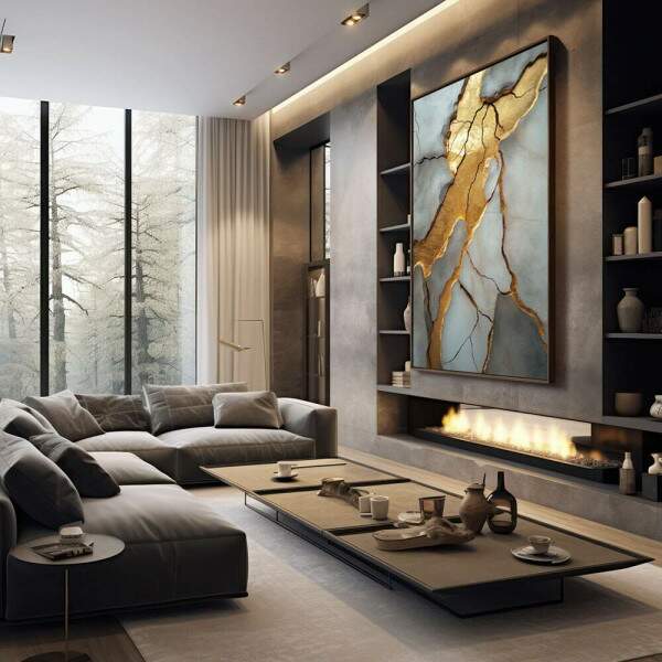 Quadro Decorativo Mrmore com Detalhes em Dourado