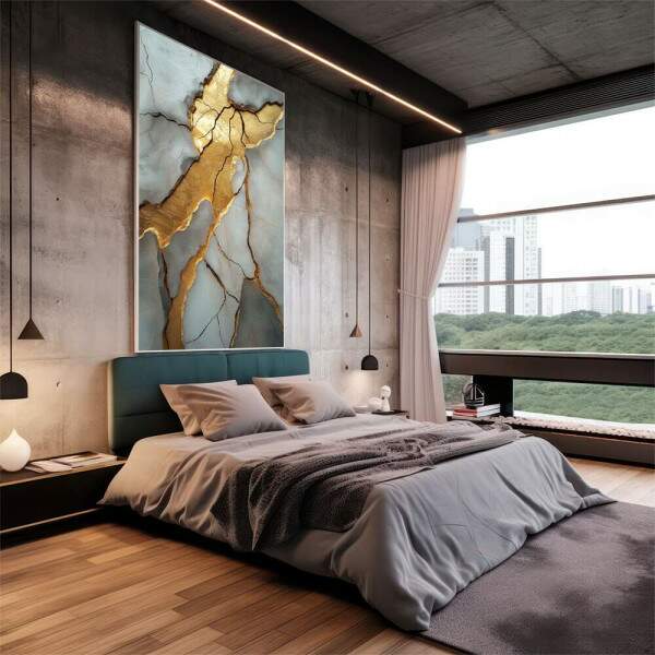 Quadro Decorativo Mrmore com Detalhes em Dourado