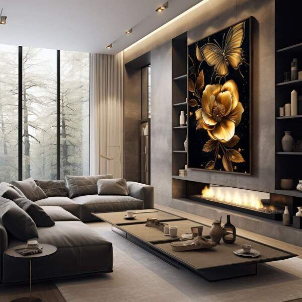 Quadro Decorativo Elegncia Dourada Floral