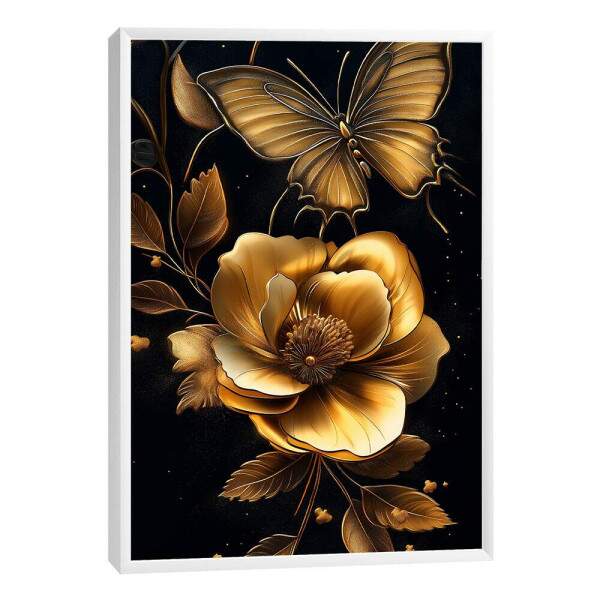 Quadro Decorativo Elegncia Dourada Floral