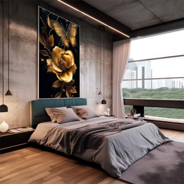Quadro Decorativo Elegncia Dourada Floral