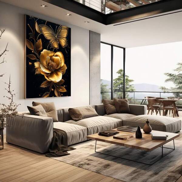 Quadro Decorativo Elegncia Dourada Floral