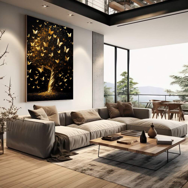 Quadro Decorativo rvore Elegante em Dourado