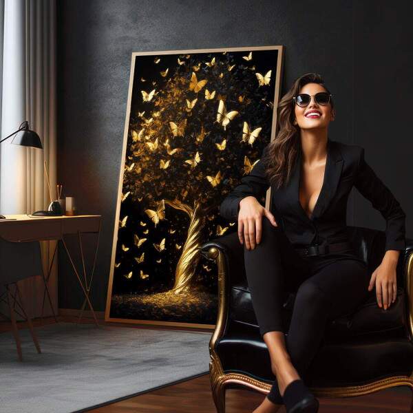 Quadro Decorativo rvore Elegante em Dourado