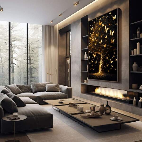 Quadro Decorativo rvore Elegante em Dourado