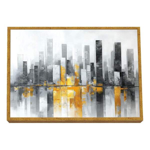 Quadro Decorativo Urbano Cinza e Amarelo