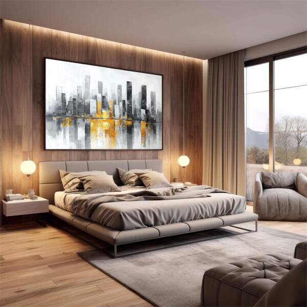 Quadro Decorativo Urbano Cinza e Amarelo