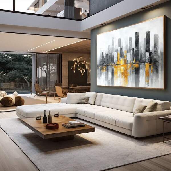 Quadro Decorativo Urbano Cinza e Amarelo