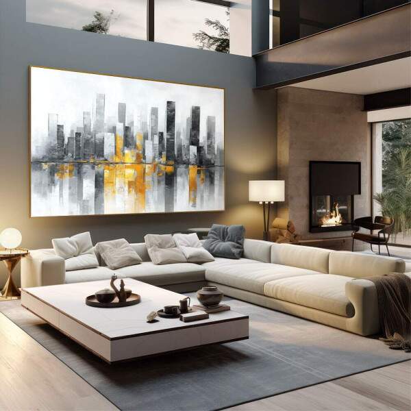 Quadro Decorativo Urbano Cinza e Amarelo