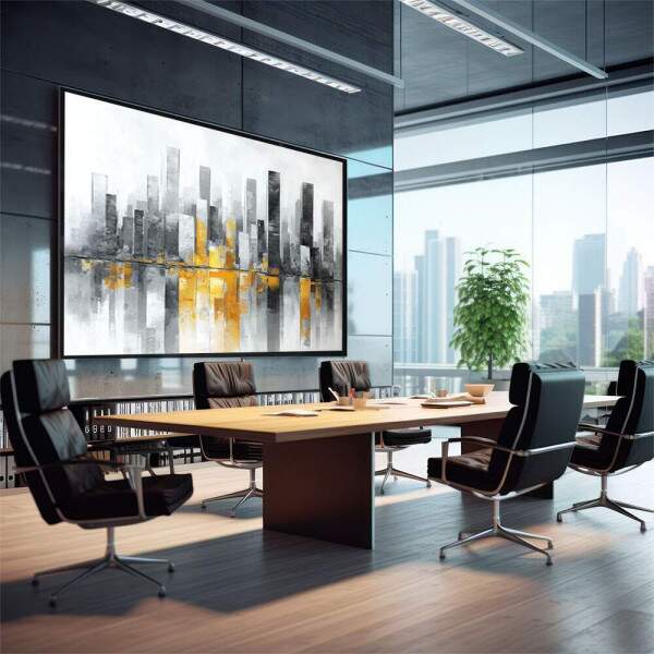 Quadro Decorativo Urbano Cinza e Amarelo