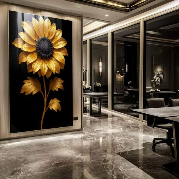 Quadro Decorativo Girassol Dourado Elegante