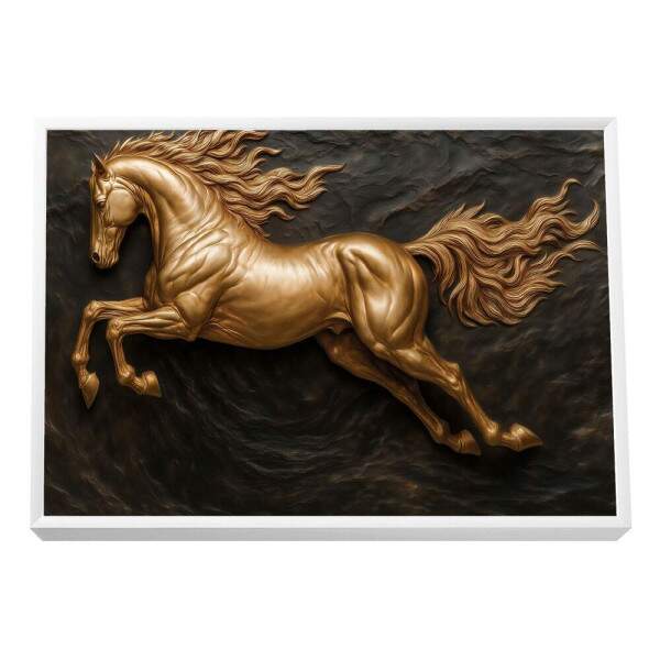 Quadro Decorativo Cavalo Dourado em Movimento